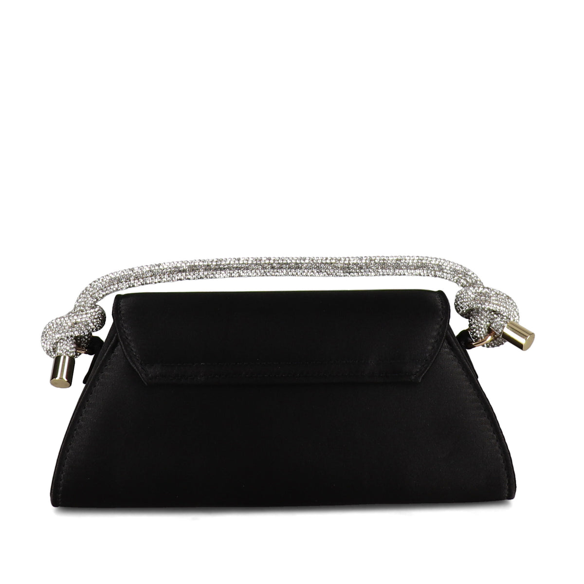 Jewel Satin Flap Clutch With Pave Crystal Handle