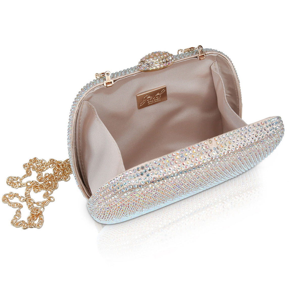 Jewel Satin Minaudiere With All Over Crystals
