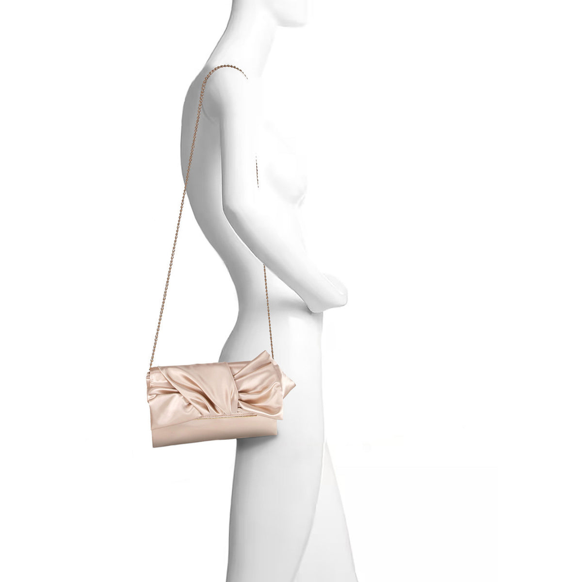Jewel Satin Tie Bow Envelope Clutch